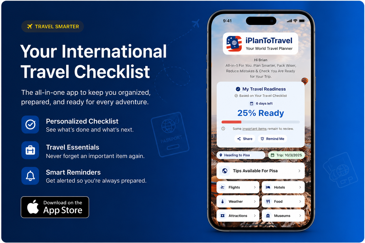 iPlanToTravel International Travel Checklist App